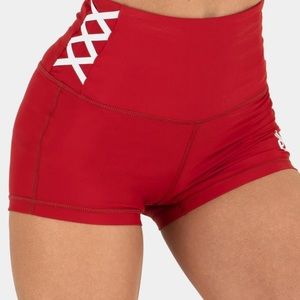 Ryderwear red high-waisted lace up shorts